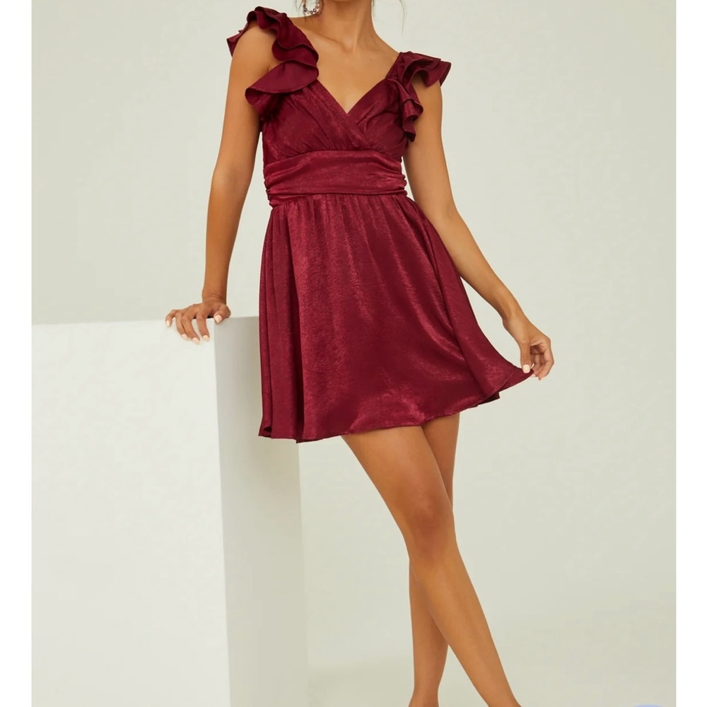 Altar'd State Burgundy Mini Dress with Ruffles